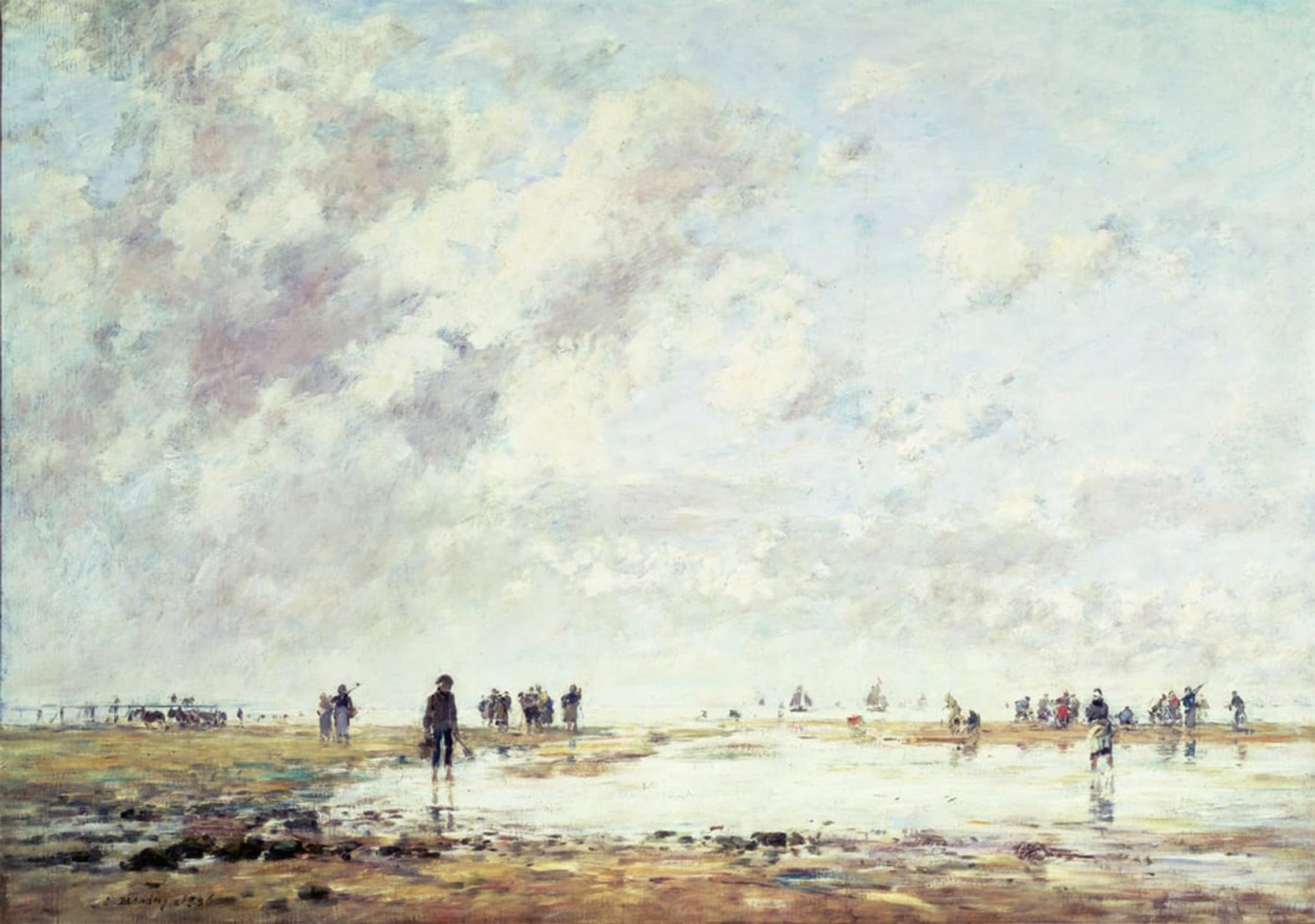 ARTXLXXBN Famous Prints Artwork Pictures Poster Painting Art Low Tide At Etaples by Eugene Louis Boudin Artwork Landscape Pictures for Home Decor 60x90cm