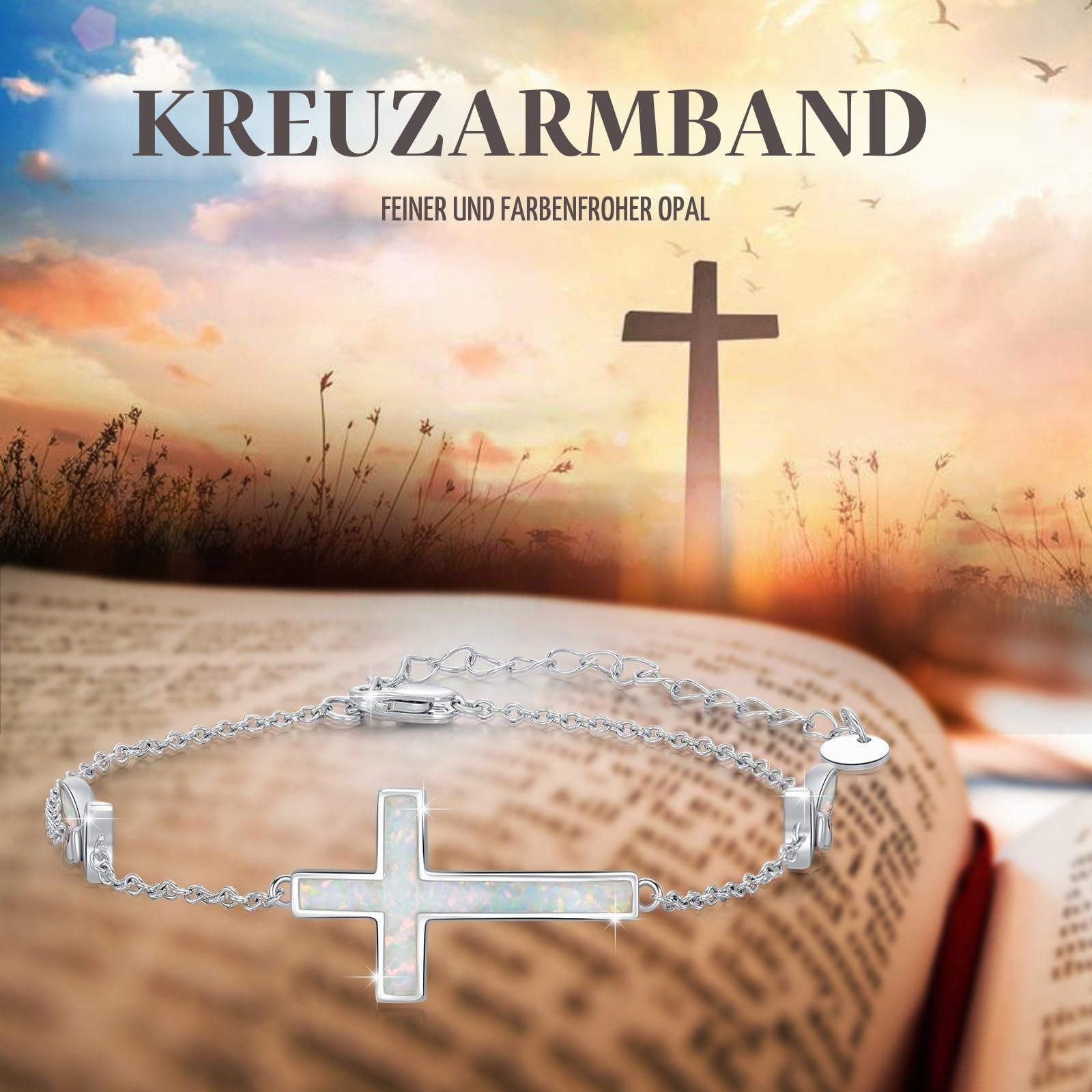 Kreuzarmband für Damen 925 Sterling Silber Opal Unendlichkeits Kreuz Armband Religiöses Schmuck Geschenk für Frauen, Ehefrauen, Mütter, Großmütter