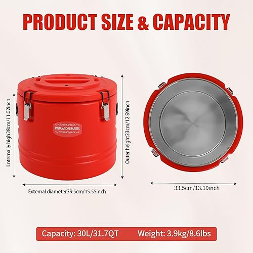 Miniatura 6 de Contenedor de sopa aislado de 7.9 galones, calentador de alimentos comerciales para alimentos calientes y fríos, caja caliente para catering,