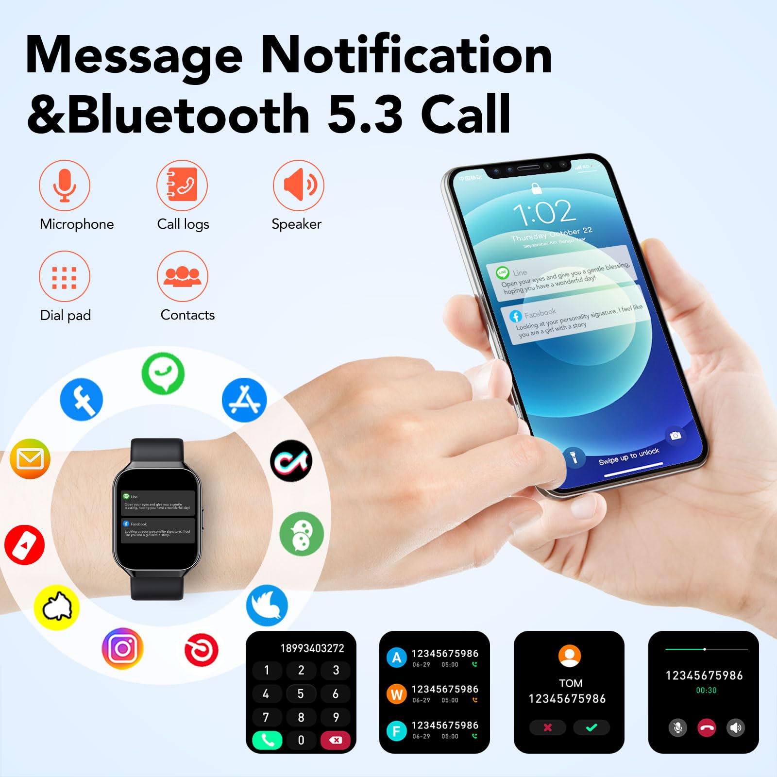 Gerafame Smartwatch Uomo Donna, 1.96" Orologio Fitness Donna Uomo con Effettua Risposta Chiamate, 112+ Sportive Smart Watch,Contapassi/Cardiofrequenzimetro, IP68 Impermeabile per Android iOS