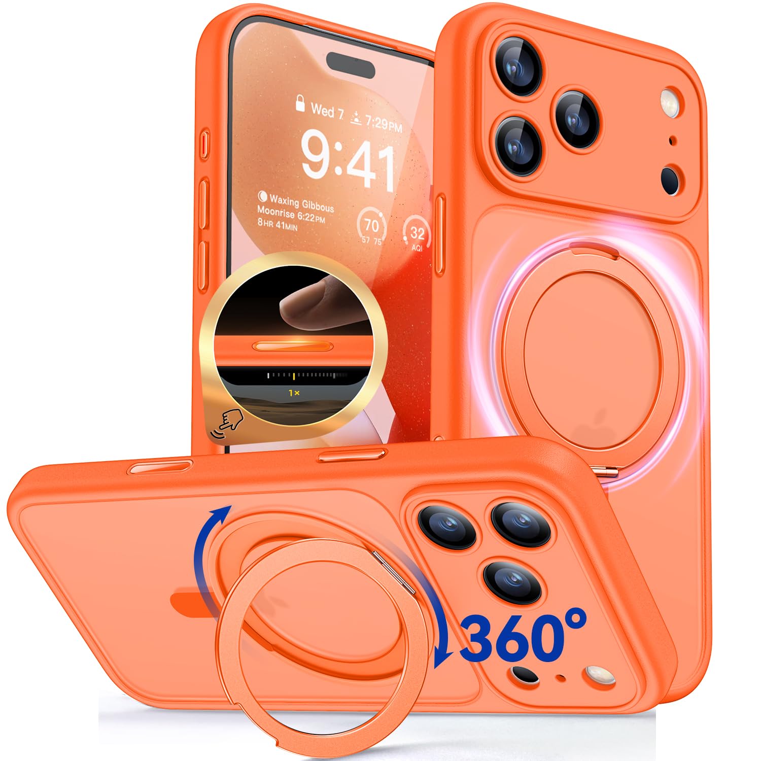 CANSHN Cover Per IPhone 15 Pro Max (6.7'') - Custodia Traslucida Opaca Con Supporto Magnetico A 360° E Protezione Completa Fotocamera - Verde Profondo - 2