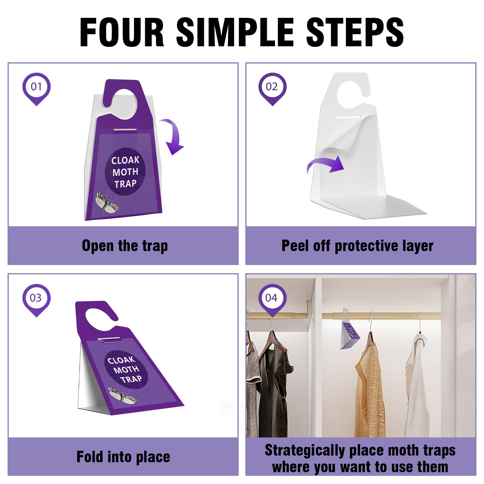 6-Pack Moth Traps for Wardrobes, Versatile Sticky Insect Catcher for Indoor Use, Odourless Traps for Clothes Moths, Gnats, and Flying Pests - 3