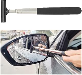 Car Rearview Mirror Wiper Auto Retractable Glass Squeegee Portable Water Cleaner Tool with Telescopic Long Rod for All Vehicles,Universal Automotive Accessories on Rainy Foggy Weather,Black