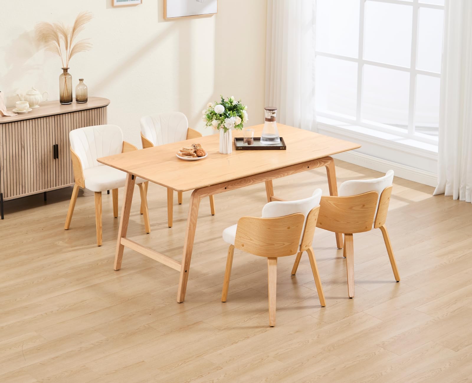 chairus 2PCS Sillas de Comedor con Estructura de Madera, Beige | Sillas de Cocina Tejido de Terciopelo, Estilo Moderna, con Patas de Madera Maciza, con Asiento y Respaldo Tapizado