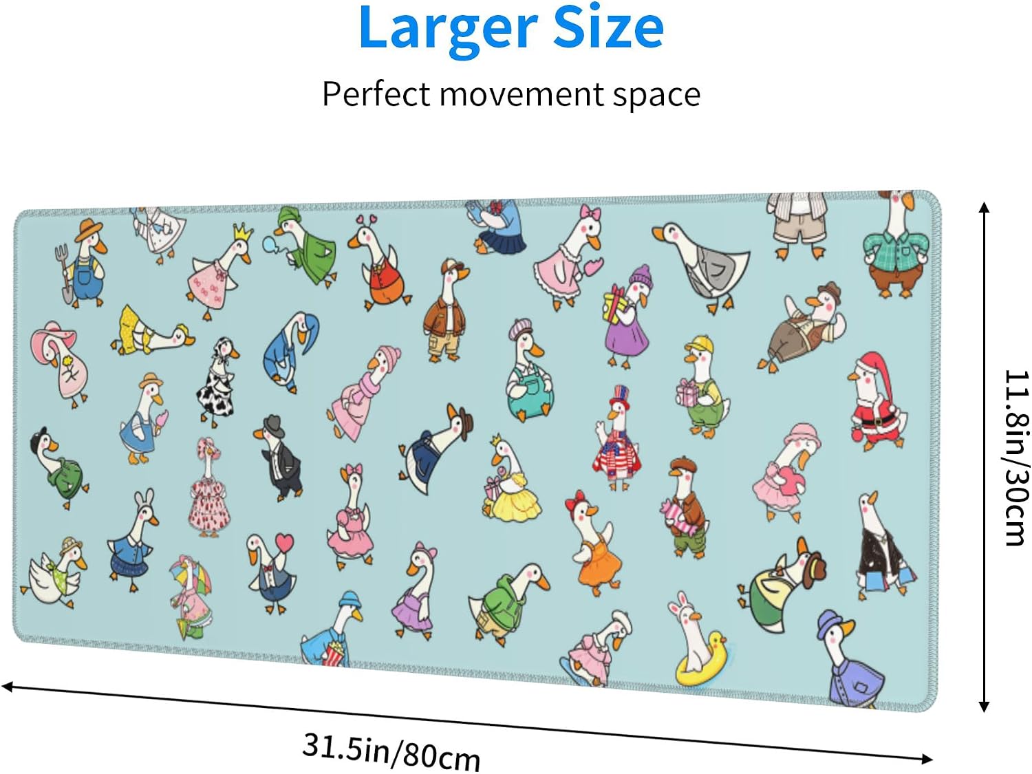 Cute Funny Goose Mouse Pad,Light Blue Gaming Desk Mat,31.5"x11.8" image 2