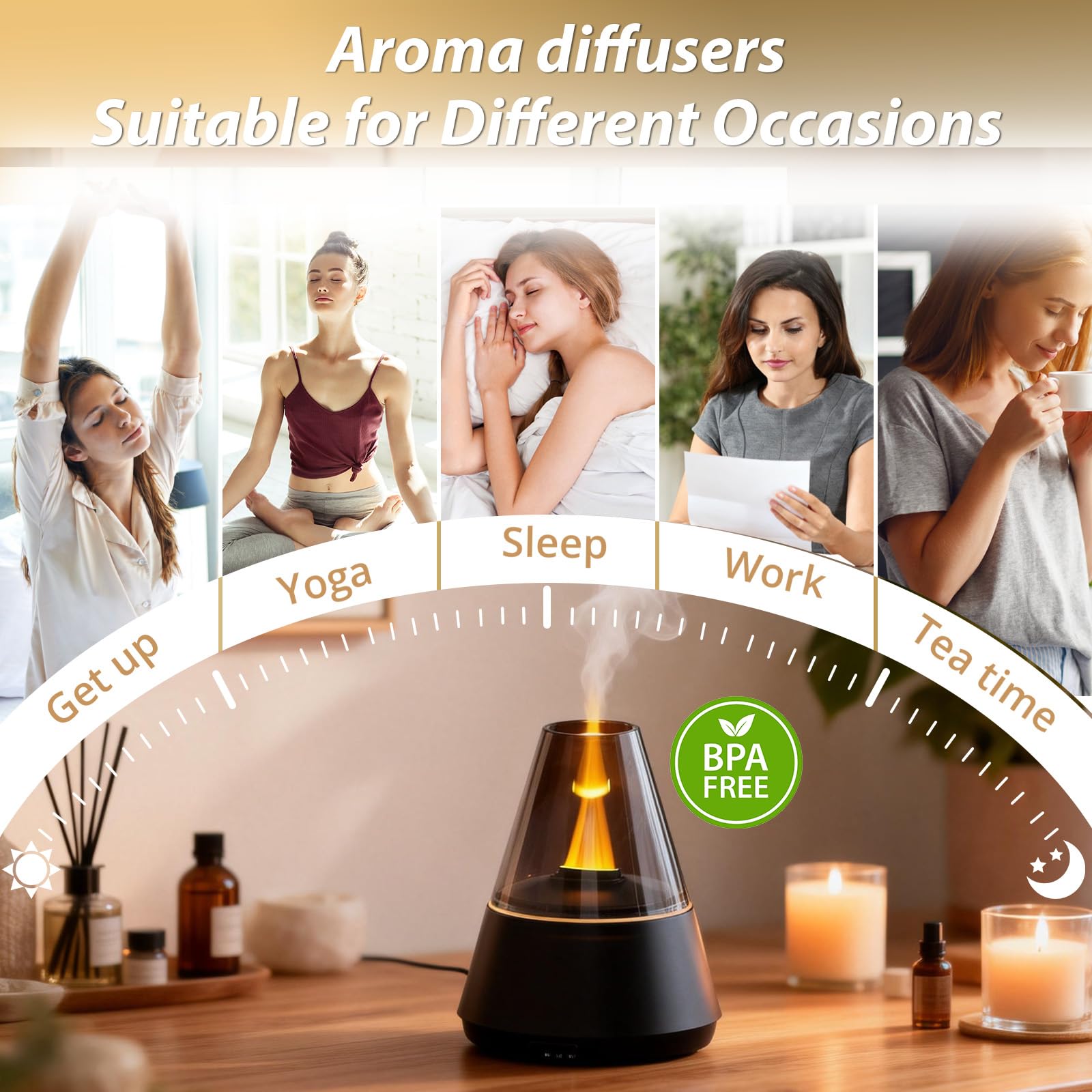 120ml Diffuser Aroma Diffuser mit Simuliertem Feuer & 7-Farbiger LED, Zeitschaltbar Diffuser Raumbefeuchter für Ätherische Öle mit, Romantisches Valentinstagsgeschenk Geschenk für Partner