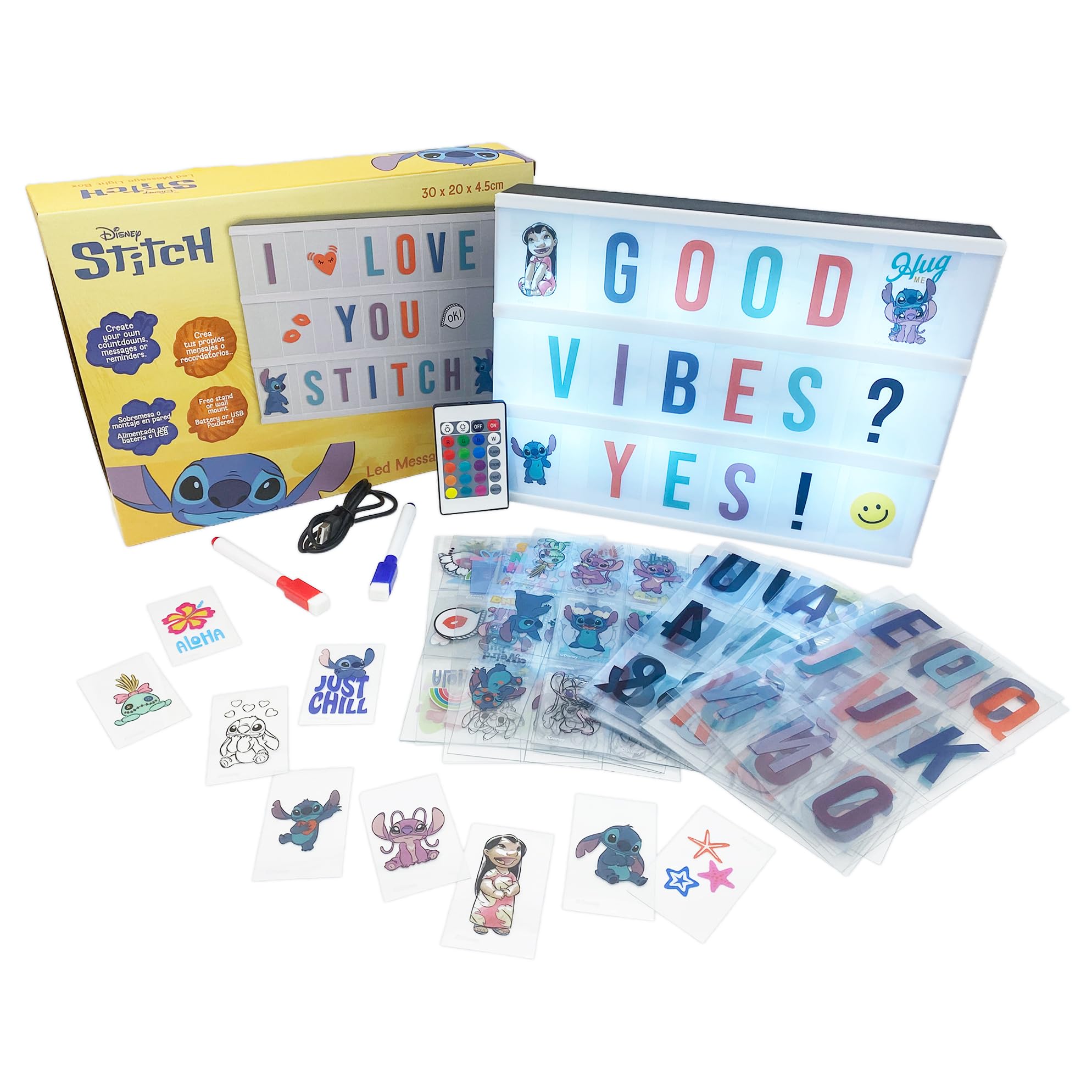 WONDEE Stitch Regalos, Mensajes Mágicos, Letrero y Lámpara Personalizable con Letras y Dibujos, Control Remoto y 16 Colores - Decoración Stich, Disney Cosas Regalos Stitch Niña Originales (Colgable)