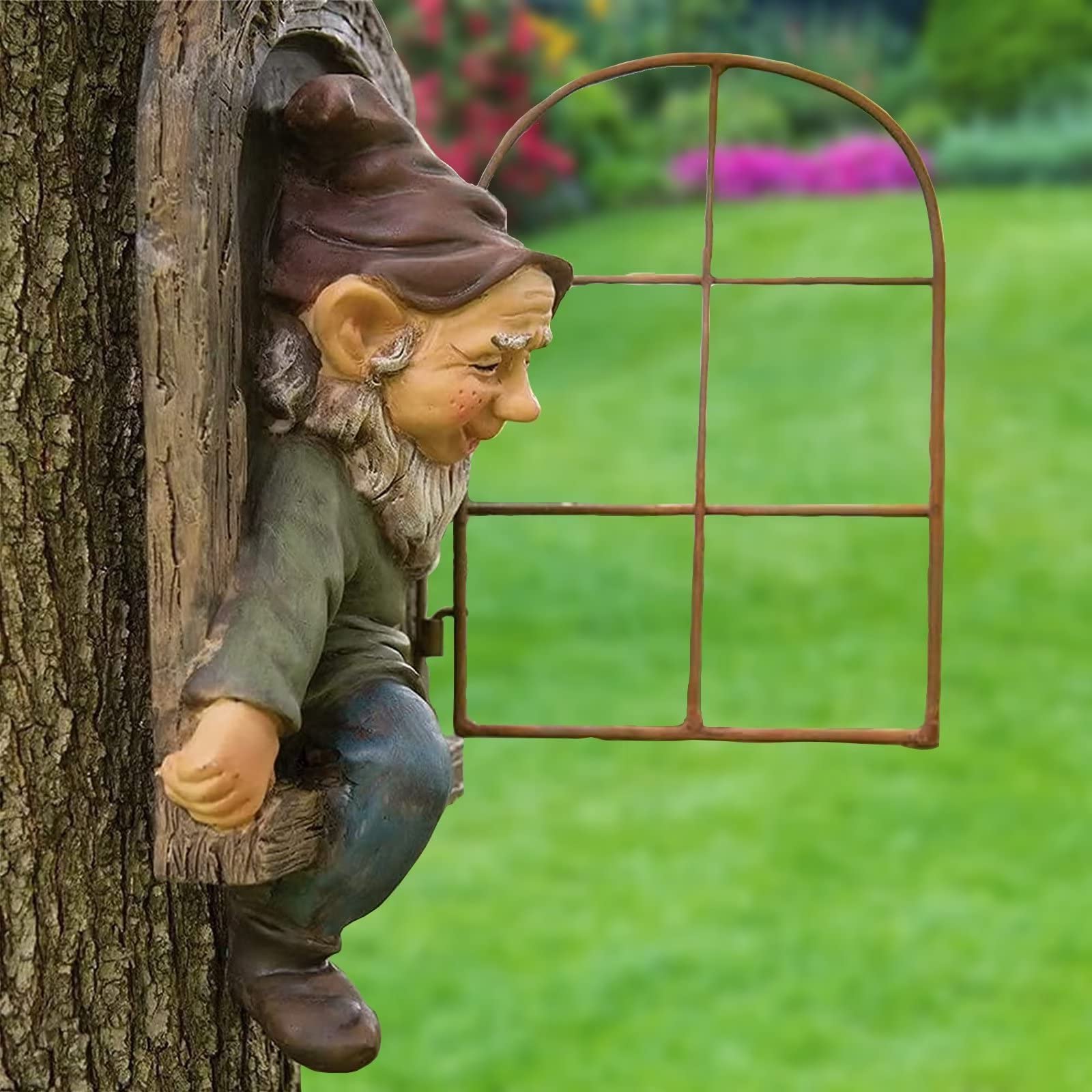 coolboy- Gnomo Decorativo para jardín al Aire Libre, 12 Pulgadas, Elfo afuera de la Puerta, abrazador de árbol, Decoraciones de gnomos para el hogar, Adorno de Exterior de Enanos caprichosos, Figuras