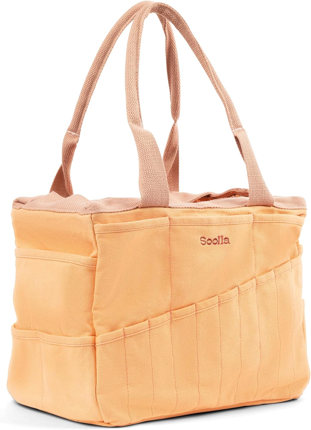Soolla Studio Bag: Art Supply Storage Organizer & Pottery Tool Bag, Washable Craft Tote, Knitting Yarn, Crochet Projects, 30 Pockets, 15+ Canvas Colors, Artist Gift for Adults (Creamsicle Crush)