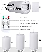 Vista 8 de VIHOSE White Flameless Candles Set Flickering LED Flameless Candles with Remote and Timer Flat Top Battery Operated Candle for Wedding Outdoor Home