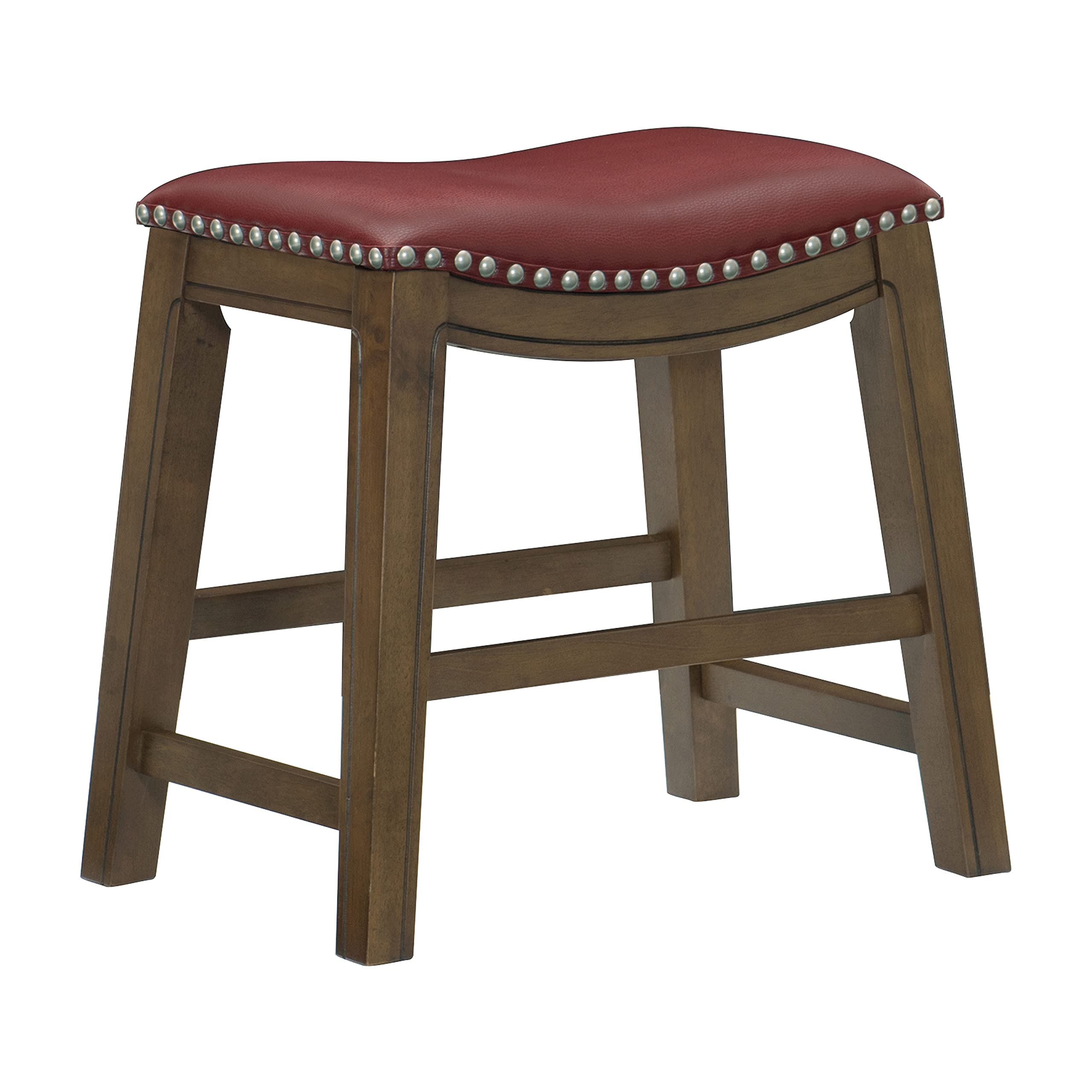 HomeleganceOrdway Solid Wood Dining Height Stools - Saddle Table Height Stools for Transitional Dining Versatile Kitchen Seating Options, Perfect for Casual Entertaining Spaces, 19" SH, Red