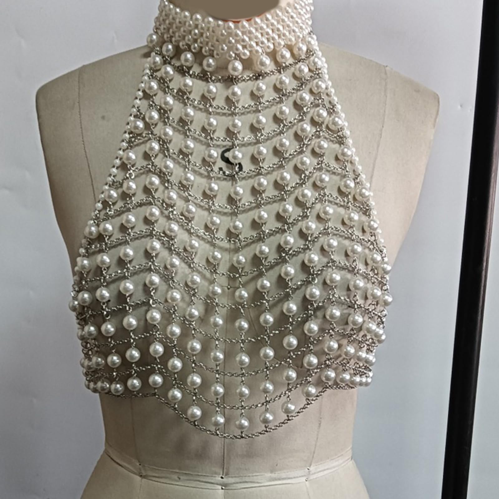 Collana a catena per il corpo di perle multistrato petto festival raves imbracatura accessori gioielli per le donne reggiseno di perle