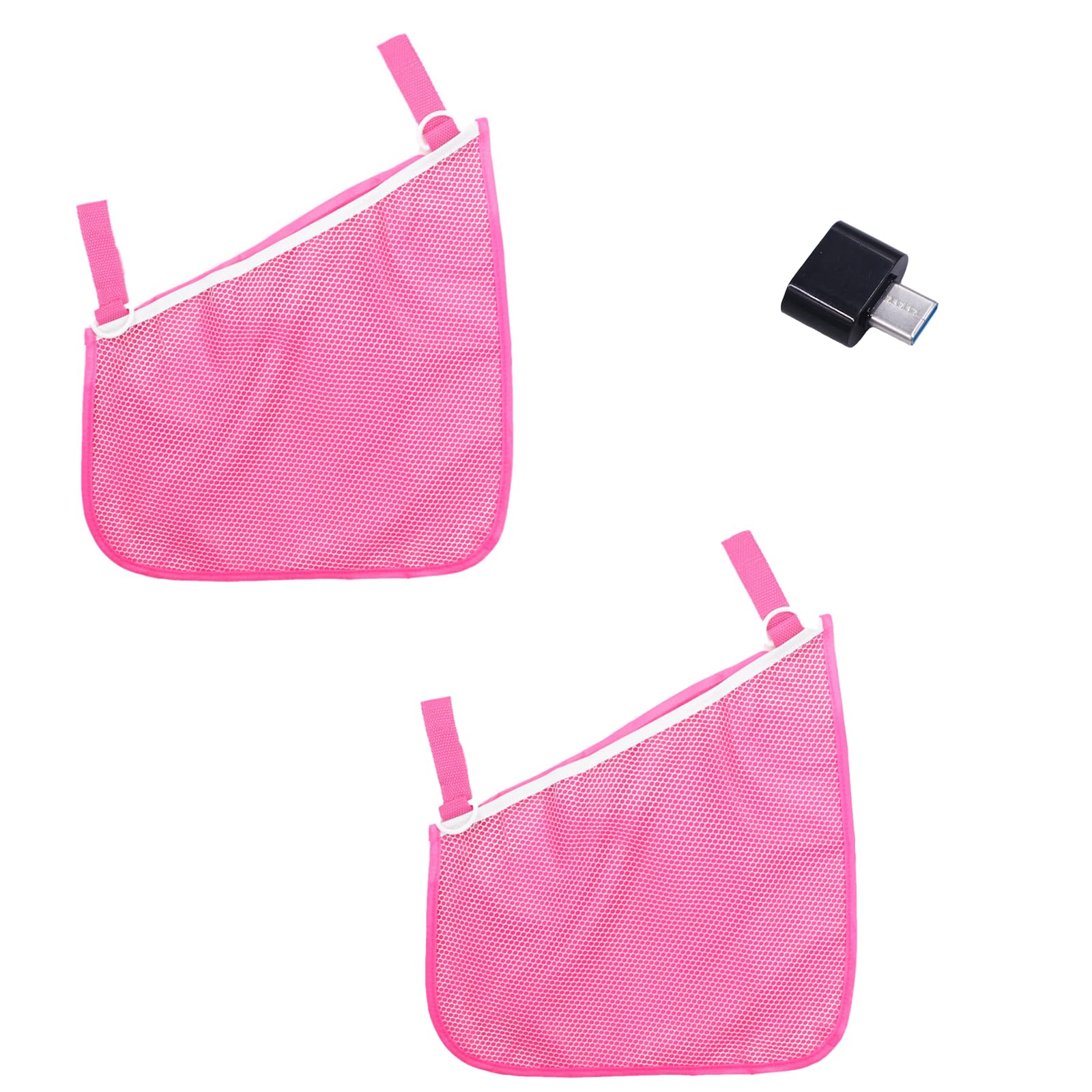 Generic 2 Pack Universal Side Sling Stroller Mesh Cargo Net and Organizer, Extra Stroller Storage Space, Non-Slip and Adjustable Straps (Pink) Type-C