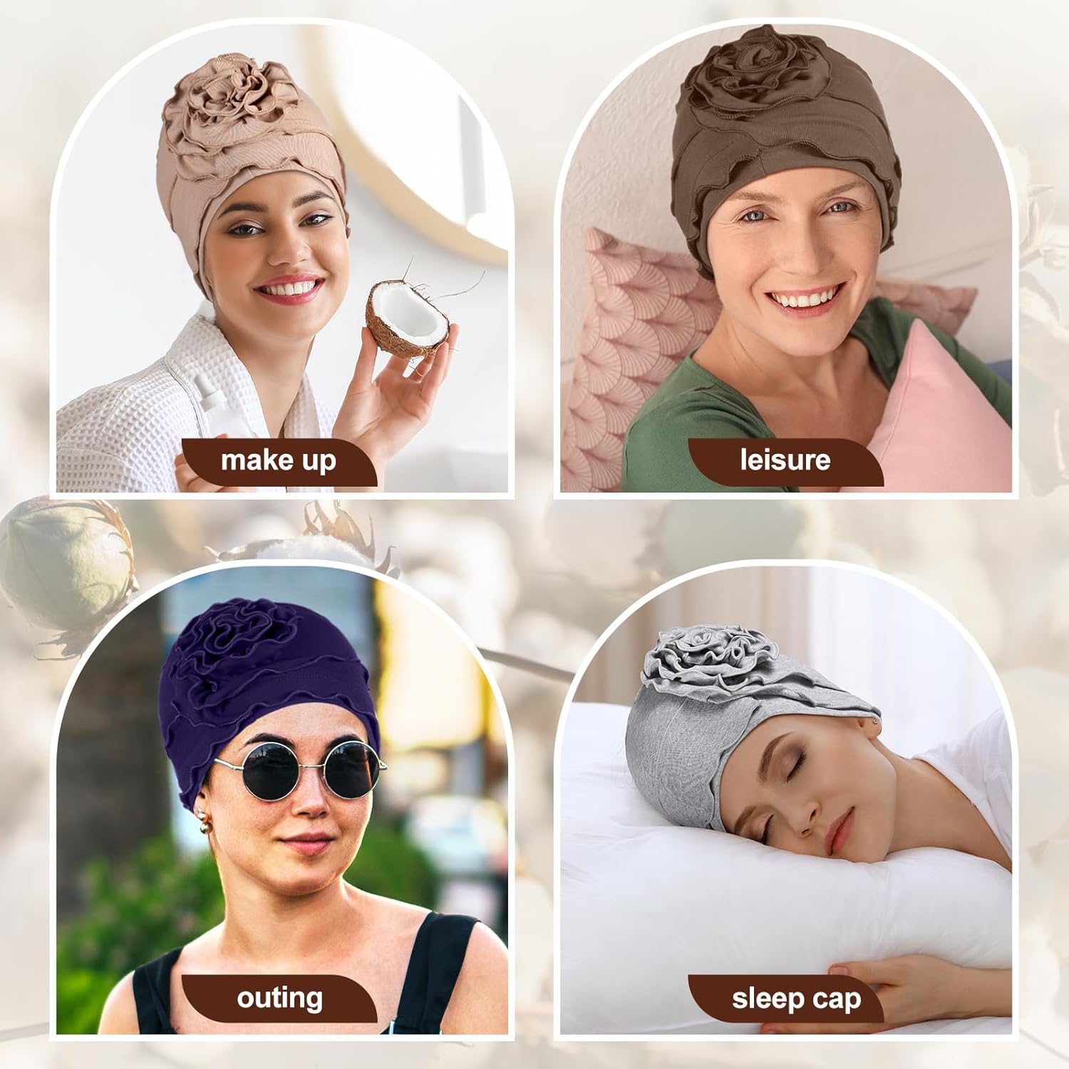 JenPen 6 Pcs Cotton Chemo Turban Headwear Beanie for Women Soft Cancer Head Scarf Hats Elastic Covers Cap for Hair Loss - Image 6