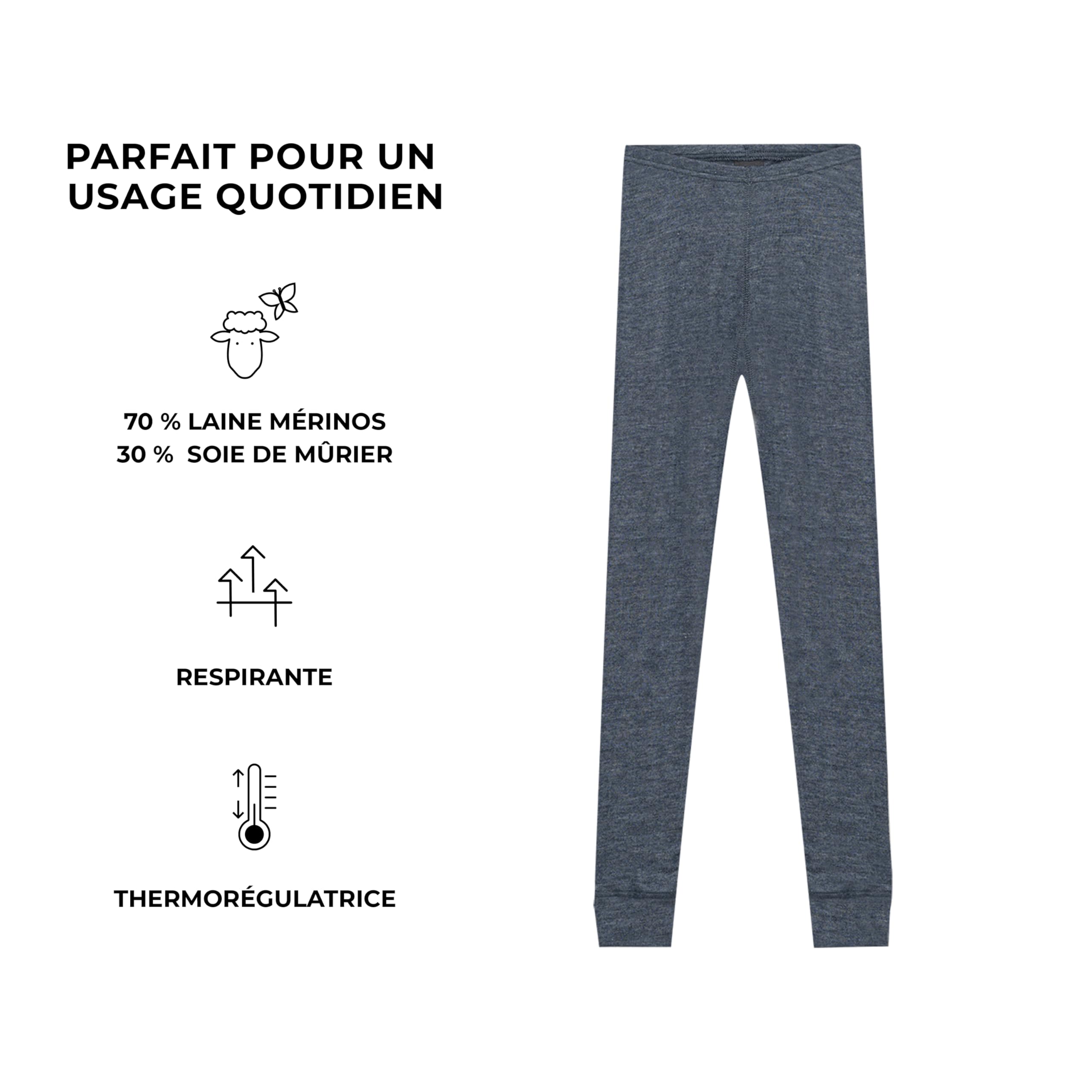 DILLING Legging pour Enfant, en Laine Bio et Soie Nature