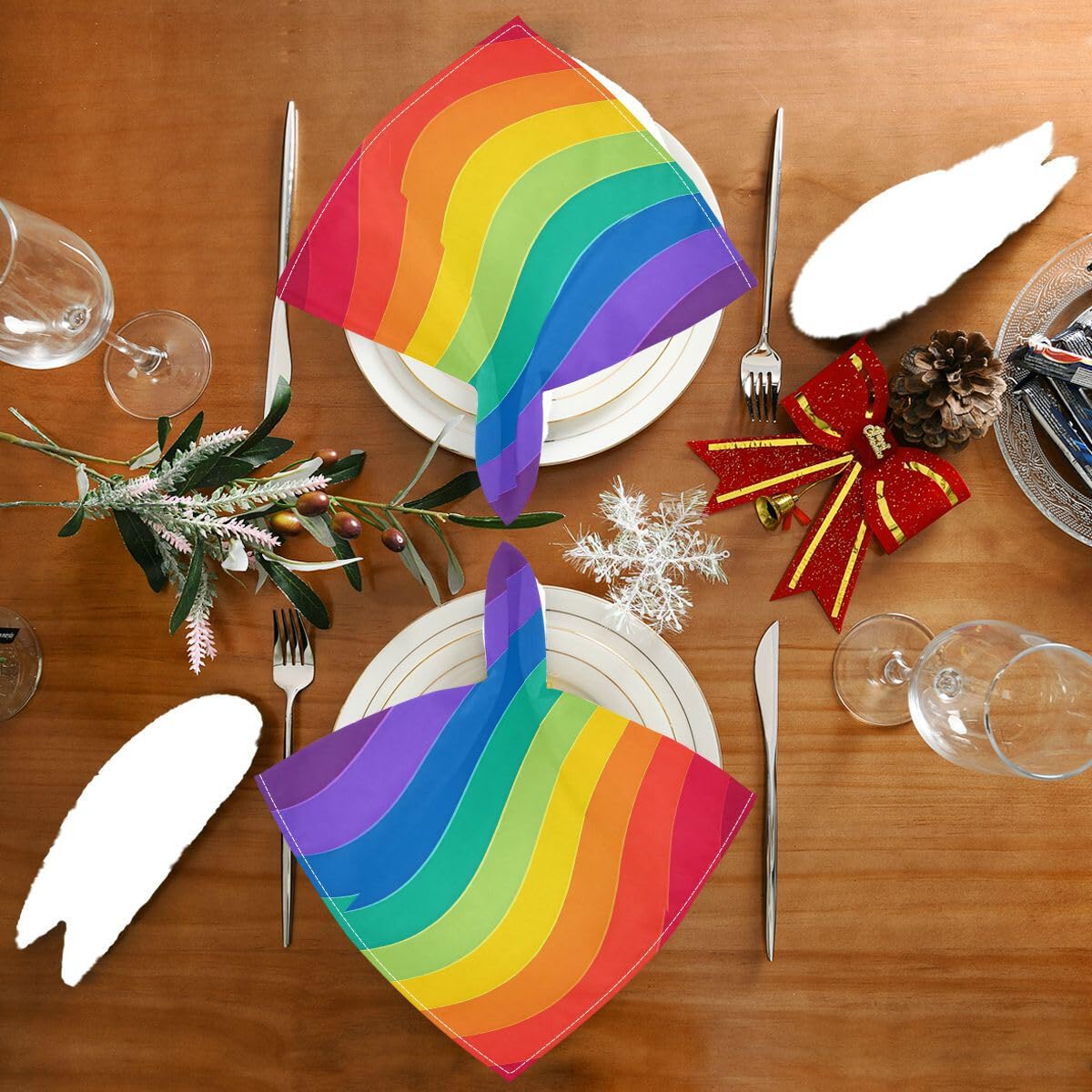 ALAZA Juego de 6 servilletas de tela multicolor a rayas arcoíris para cena, servilletas de mesa reutilizables, tela de poliéster lavable para cóctel, fiesta, vacaciones, boda, decoración del hogar