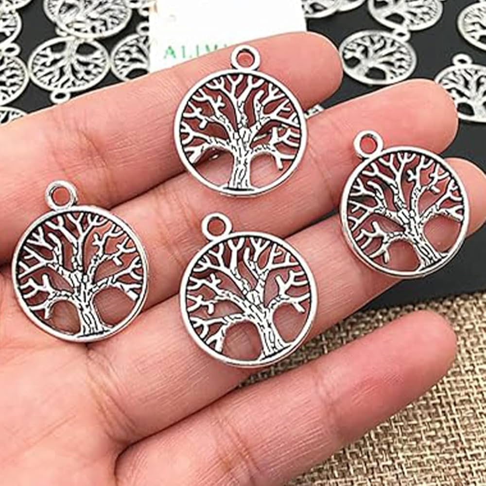 20 Ciondoli Albero Della Vita In Metallo Argentato - Per Braccialetti, Collane Fai Da Te