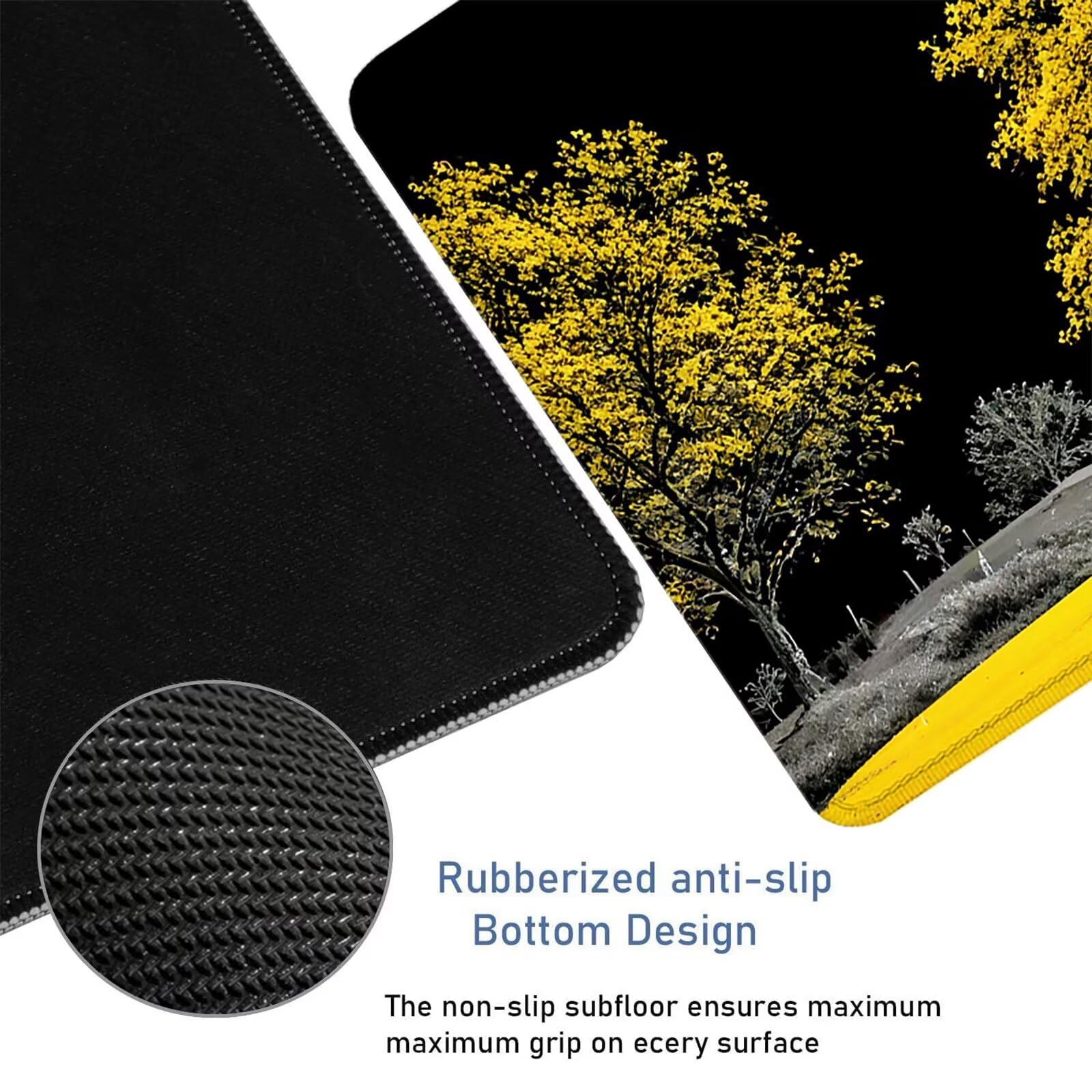 Żółta podkładka pod mysz XXL 1200 x 600 x 5 mm, duża podkładka pod mysz pod biurko, zszyte krawędzie, bardzo duża podkładka pod mysz z antypoślizgową gumową podstawą, dekoracja biurowa, prezent H-462