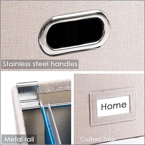 Miniatura 6 de PRANDOM Caja organizadora de archivos, juego de 2 carpetas plegables decorativas de lino para almacenamiento de archivos colgantes con tapas,