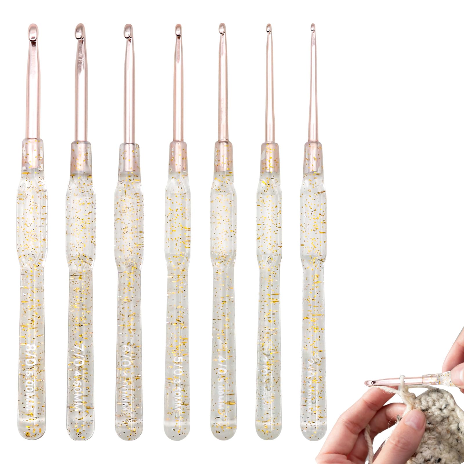 7 Pcs Crochet Hooks Set, 2 2.5 3 3.5 4 4.5 5 mm Crochet Hook Aluminum Crochet Kit for Beginners Adults or Professionals, Ergonomic Crochet Hooks for Crocheting Blankets Shawls Dolls Scarves (Clear)