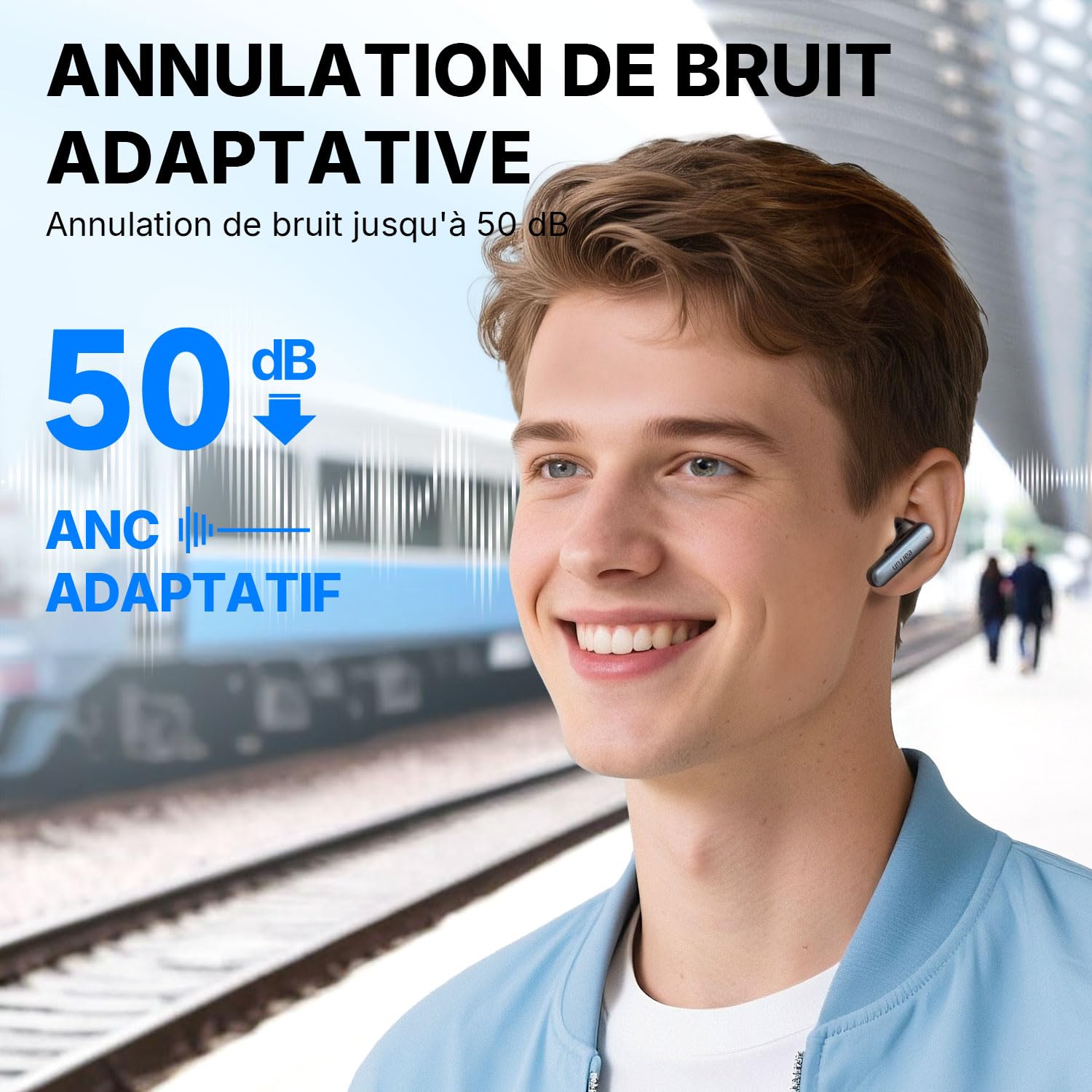 EarFun Air Pro 4i Écouteurs Bluetooth sans Fil, Ecouteurs sans Fil Réduction de Bruit Adaptative, LDAC Hi-Res Audio, 6 micros, 40H d'autonomie, Charge Rapide, Connexion multipoint