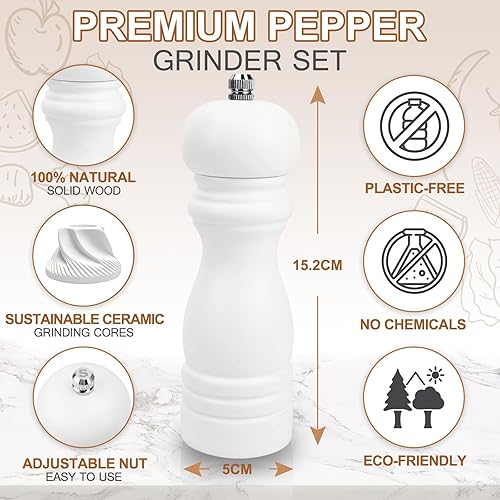 Miniatura 2 de Juego de 2 molinillos de sal y pimienta, molinillo de sal y pimienta de madera con núcleo de cerámica de grosor ajustable, molinillos de sal