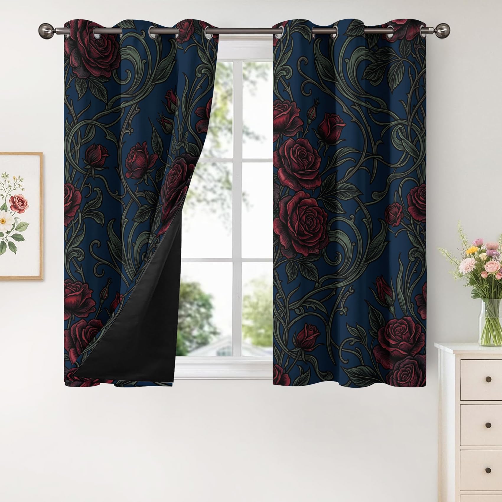 Générique Rideau Occultant Botanique Sombre 140x160 Lot de 2, Décoration