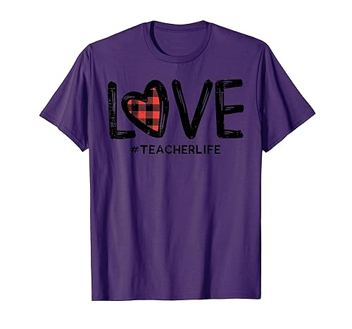 Red Plaid Heart Teacher Life Love Cute Valentines Day T-Shirt