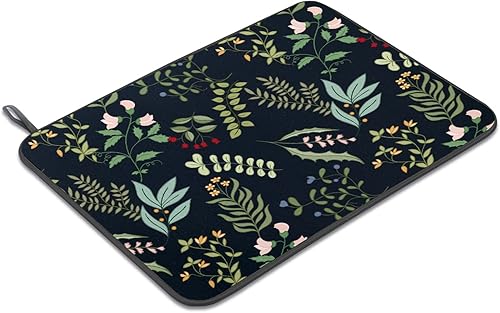 Miniatura 2 de Almohadilla de drenaje de vajilla de flores verdes y plantas, adecuada para encimeras de cocina. La microfibra se absorbe rápidamente y se puede