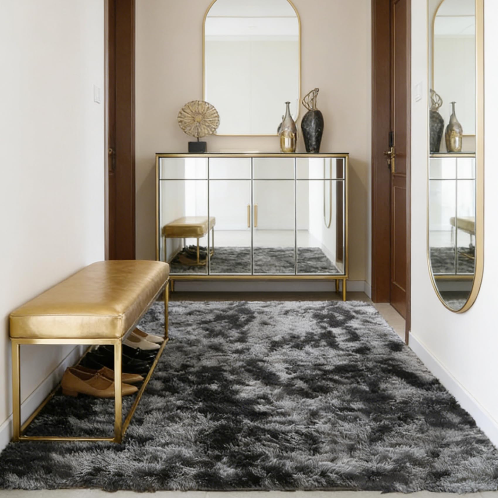 Tapis de salon moderne shaggy pour chambre et pièce de vie gris foncé 210x360