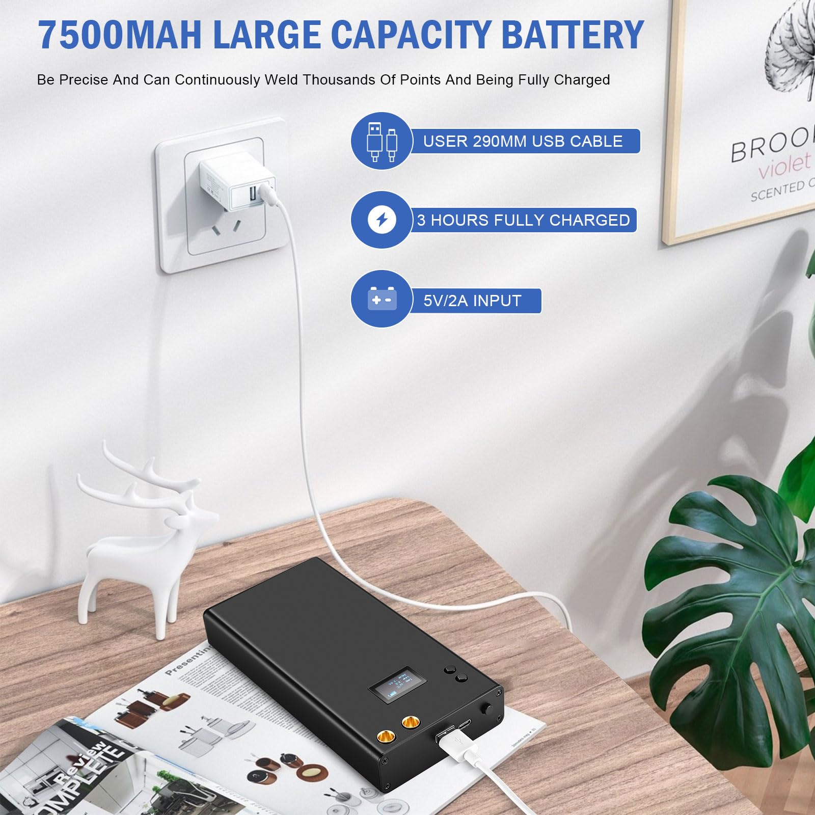 soudeuse par point, Ovshnrr 7500 mAh Mini Batterie Soudaire Spot, Affichage LCD 1,5 '' Amélioré 70 engrenages réglables avec feuille de nickel 5m