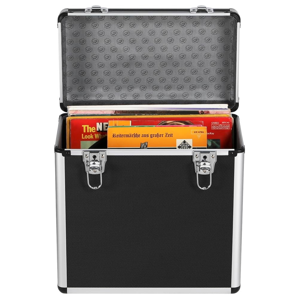 Yaheetech Estuche de Almacenamiento para Discos Maletín para Colección de DJ Maleta Organizador para 50 Álbumes 35 x 20 x 36 cm Negro