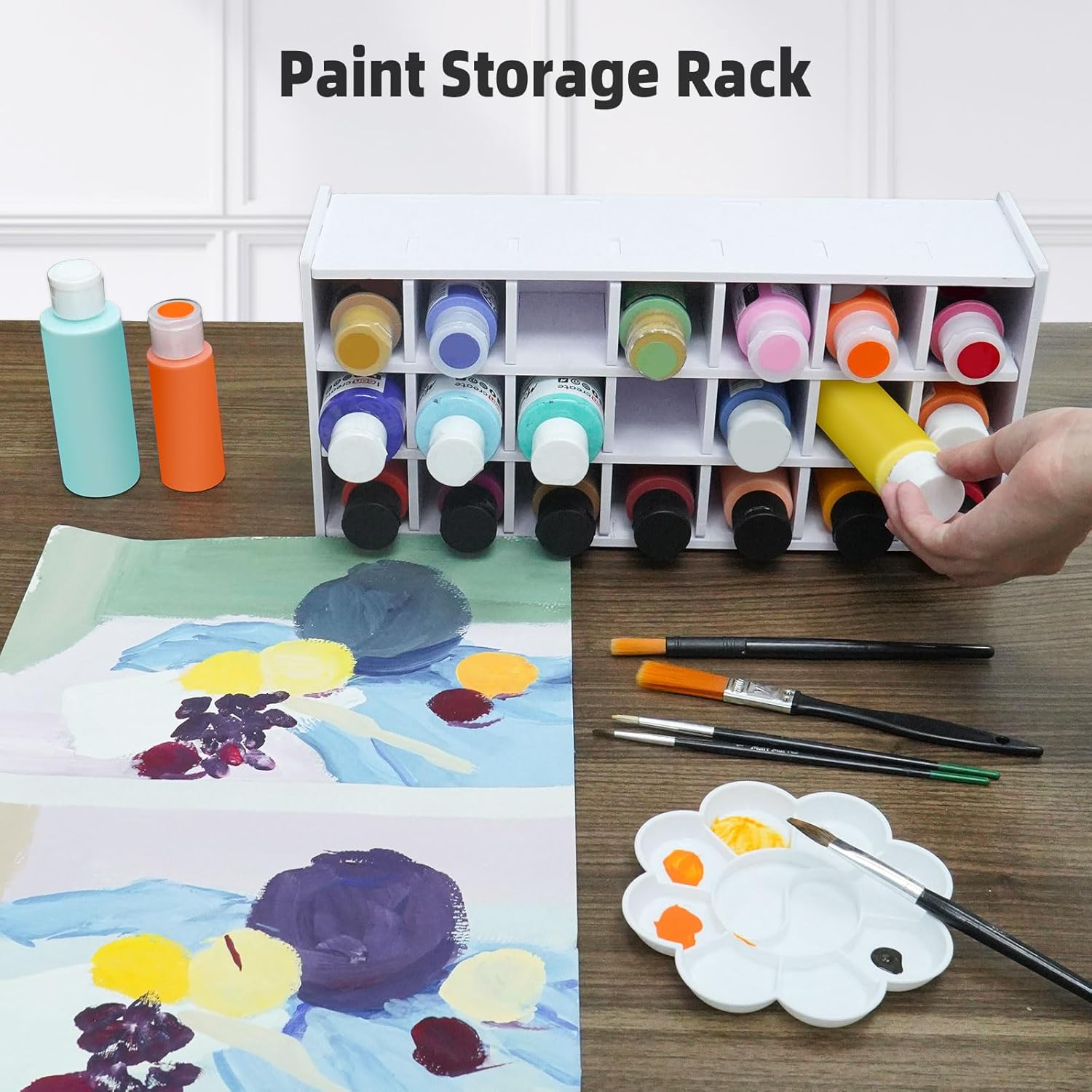 Sanfurney Paint Storage Tray, 21 Compartment Arts and Crafts Supply Storage Paint Organization for Craft Paints, Oil Tubes and Watercolor Paints
