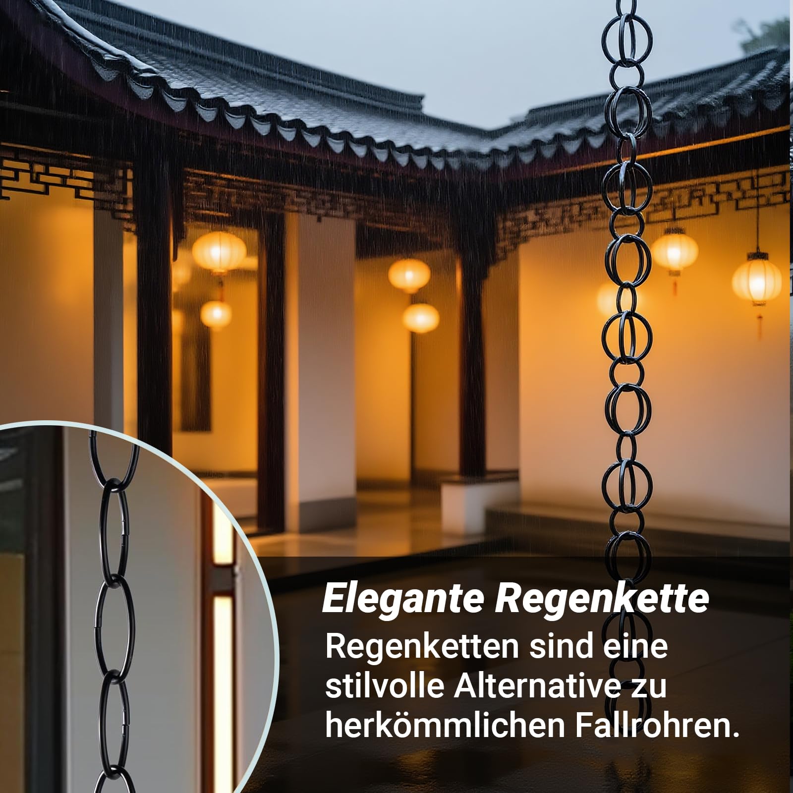 Regenkette, Dekoration, 244 cm, Metall-Doppelschlaufe, Regenfallrohr-Fangkette, Dachrinne, Ringregenkette, Regenketten für Haustraufen, Garten, Veranda und Terrasse2.4m(8ft)