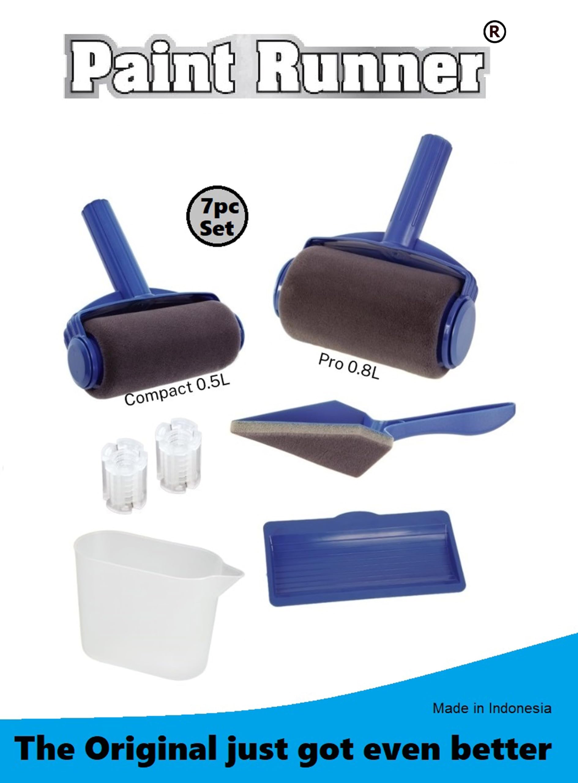 a Registered Trademark, 7pc Set - A self-contained Painting System, Paint continuously Without Dipping & Dripping and no Mess. Made in Indonesia. The Original just got Even Better.