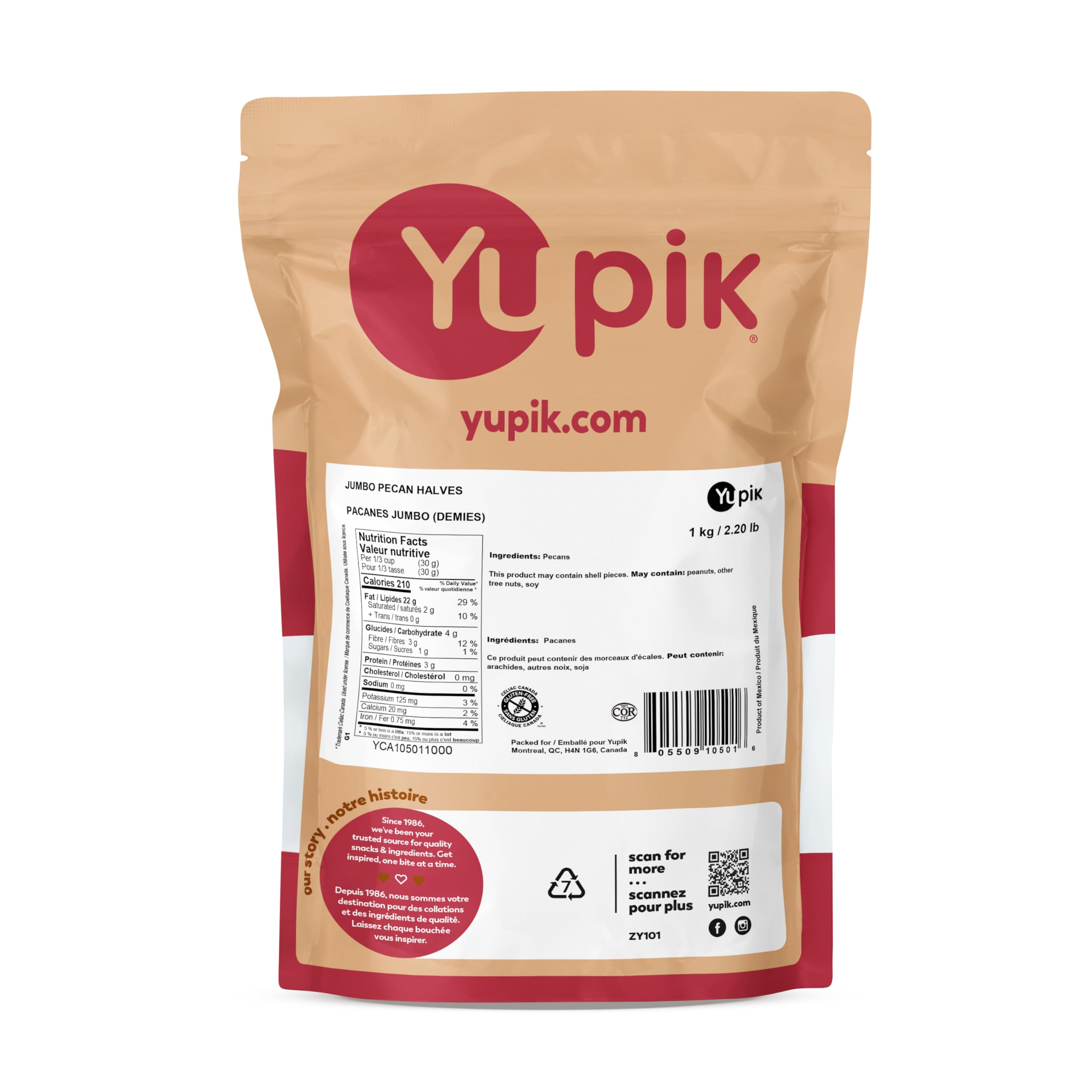 Yupik Jumbo Pecans, Halves, 1 kg, Kosher, Gluten-Free, Raw Nuts, Half Pieces, Unsalted, Unroasted, Oil-Free, Crunchy, Source of Fiber, Healthy Snacks, Ideal for Baking & Cooking - 3