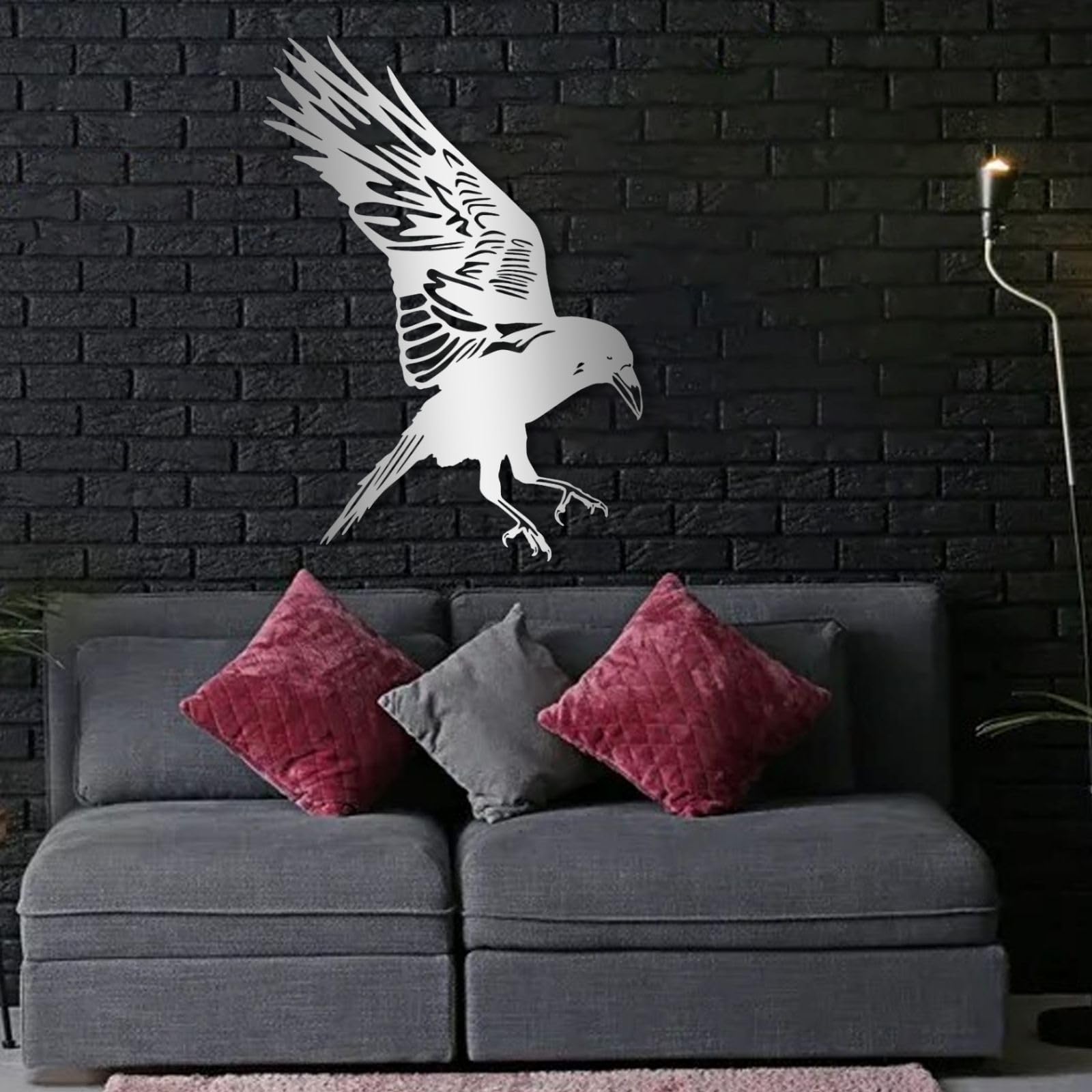 CREATCABIN Cuervo Decoración Pared Metal Cuervo Decoración Arte Pared Escultura Pájaro Negro Decoración Colgante Letrero Pared Rústico Adorno Hueco Para Sala Estar,Hogar,Oficina,Jardín,30×24cm
