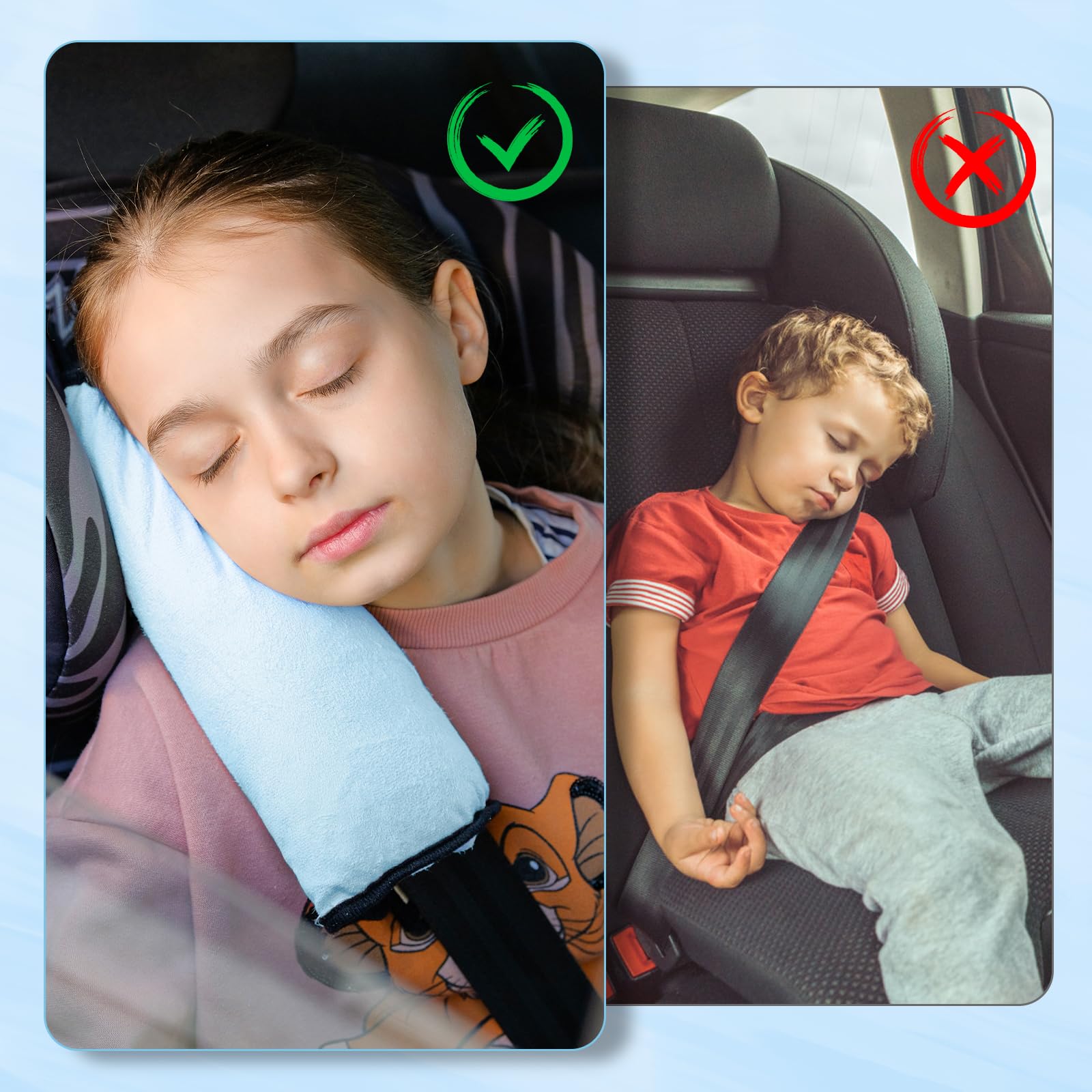 QKURT 2 Pcs Car Seat Belt Pads – Soft Seatbelt Covers With Pillow For Kids & Adults – Shoulder & Neck Protection (Pink, Blue)