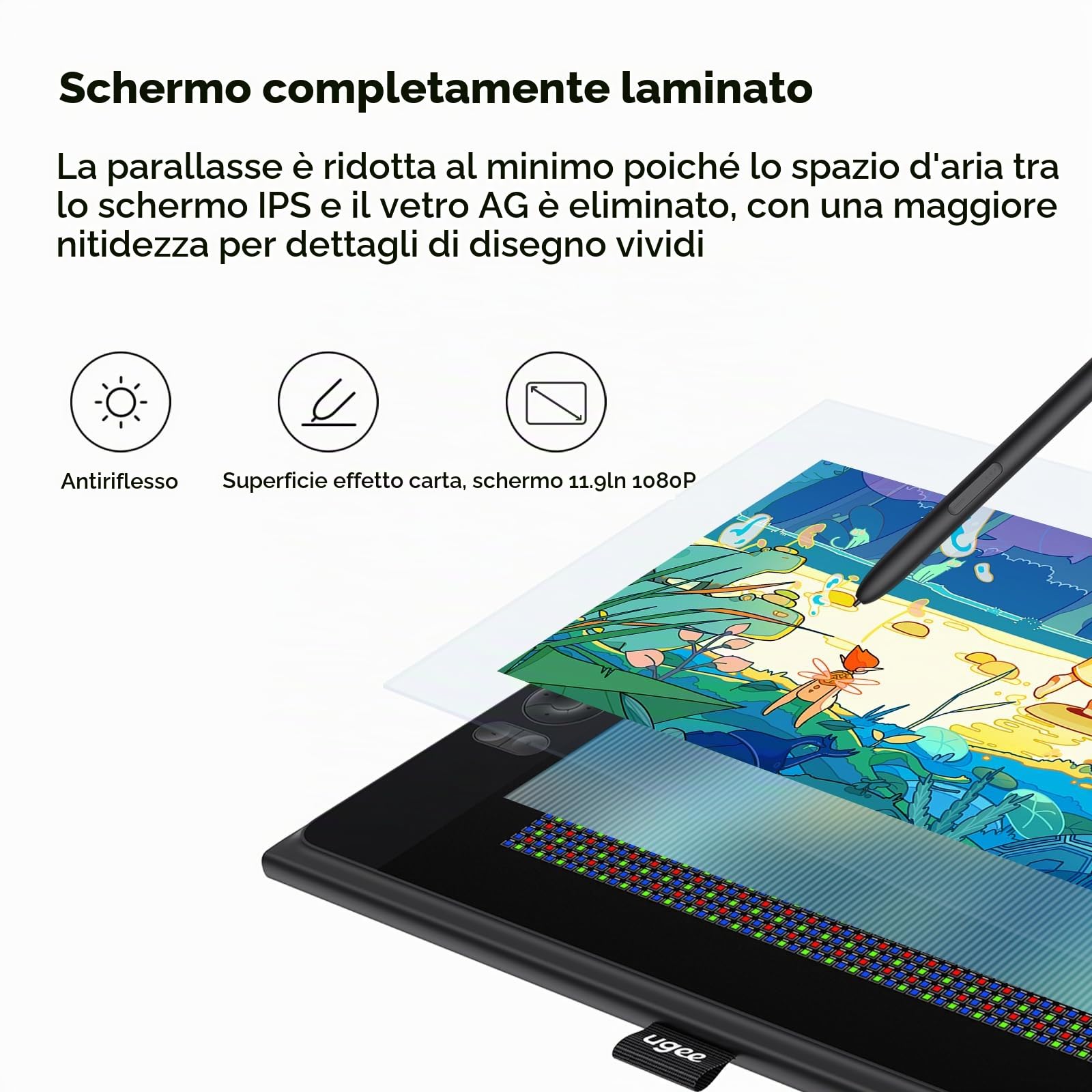 ugee tavoletta grafica con schermo UE12 PLUS 11,9 pollici,147% sRGB Ultra-Wide Color Gamut ideale per l'ufficio domestico e l'apprendimento online, nero