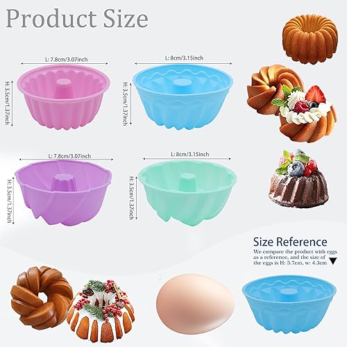 Miniatura 6 de Tongjude 48 moldes de silicona para donas, 3.15 pulgadas de diámetro y 1.37 pulgadas de profundidad reutilizables para hornear, antiadherentes,