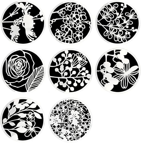 Paquete de 8 plantillas de pintura floral  Plantillas redondas huecas reutilizables para manualidades, arte de pared, lienzo y decoración de tela