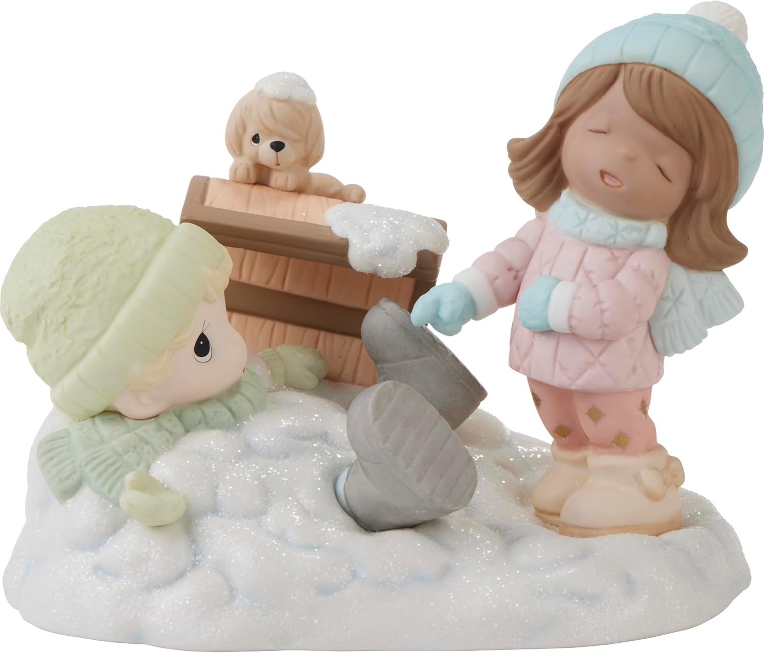 Precious Moments 241037E Life is Snow Much Fun with You Brunette Hair/Medium Skin Bisque Porcelain Figurine