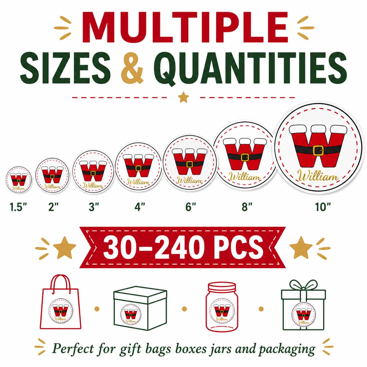 Personalisierte Weihnachtsaufkleber, Urlaubsparty-Geschenke | Personalisierte Anfangs-Aufkleber, Geschenkpapier, Geschenkboxen, Bäckerei-Verpackung, Kinder-Weihnachtsetiketten