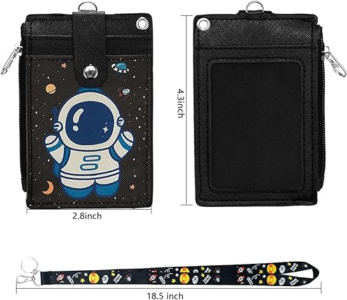 Miniatura 10 de HASFINE - Soporte para tarjetas de identificación con zíper, tarjetero de piel, tarjetero con zíper, 2 caras, 5 ranuras para tarjetas y llavero para