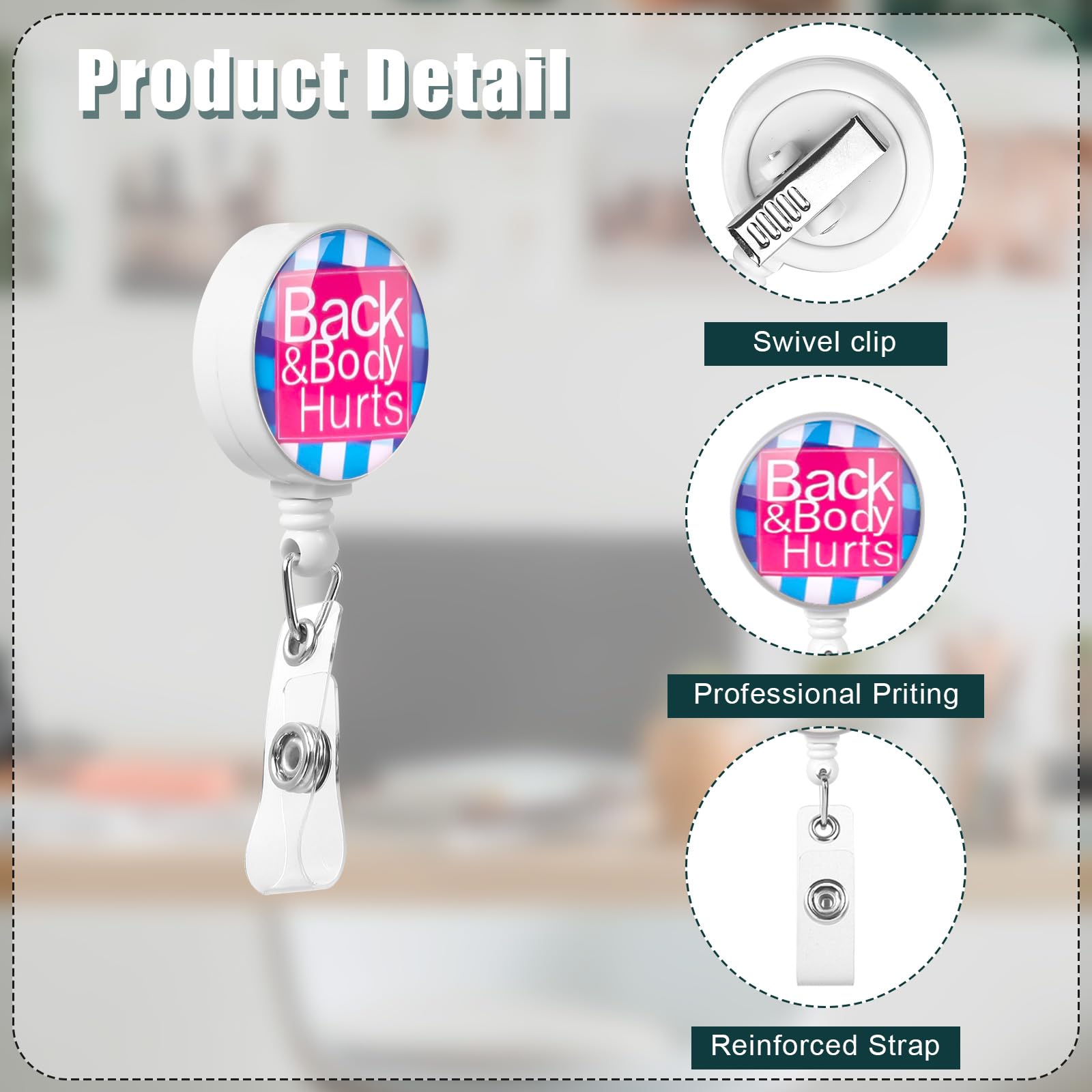 10pcs Retractable Swivel Clip Reel, Cute Funny Badge Holder for Doctors Nurses, Volunteers, Blue - Image 3