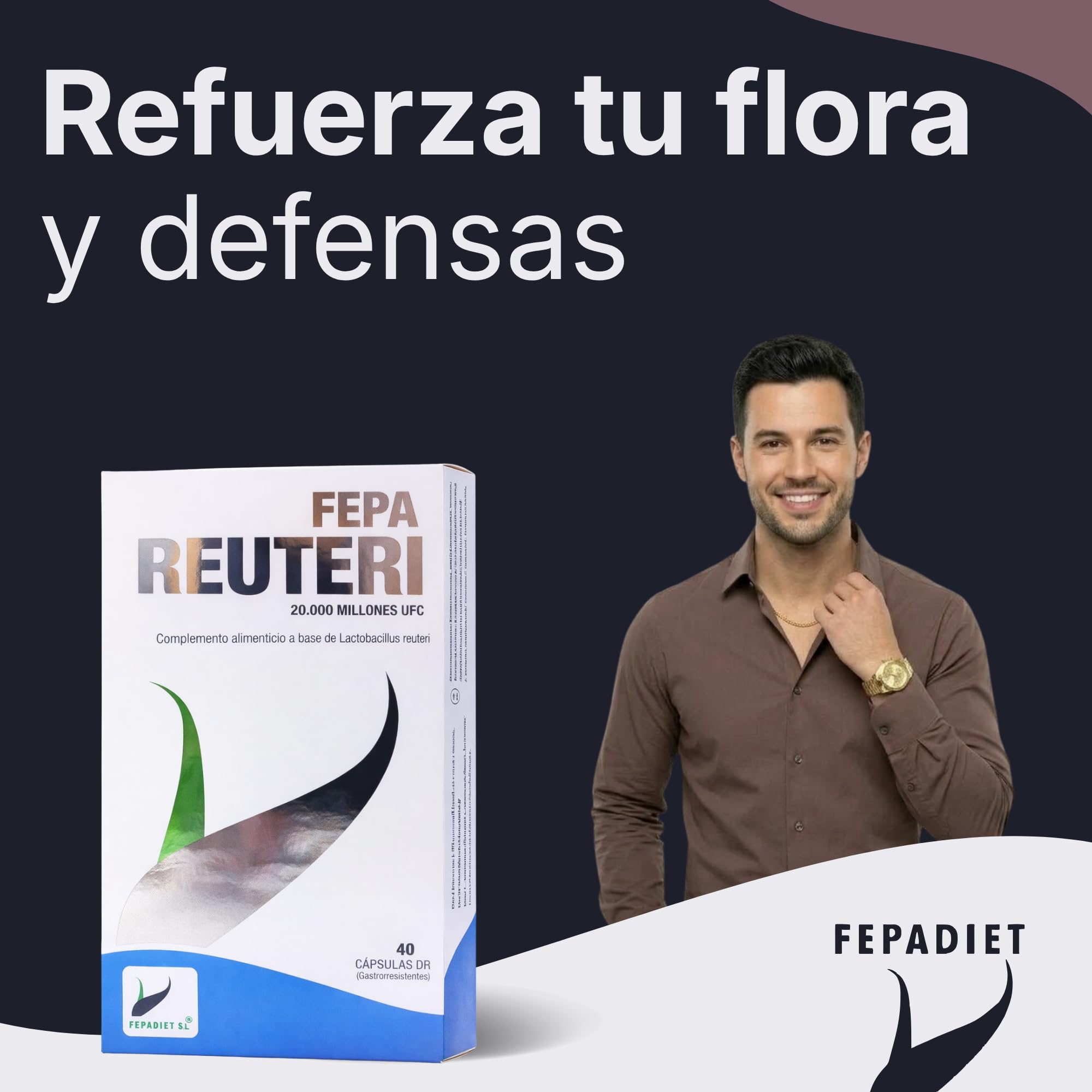 FEPA Reuteri 40 Cápsulas con Lactobacillus Reuteri Pack de 2 – Complemento Alimenticio con Probiótico - Apoyo Nutricional del Equilibrio de la Flora Intestinal y Función Inmunitaria – Fepadiet