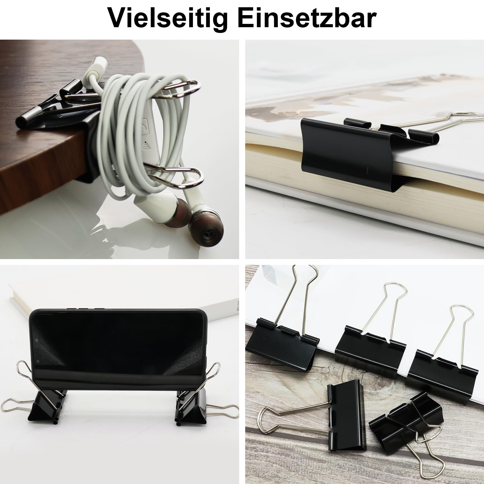 Mollette Pieghevoli Nere Set 115 – 15 mm, Metallo, Multiuso, Binder Clips per Ufficio Scuola Casa