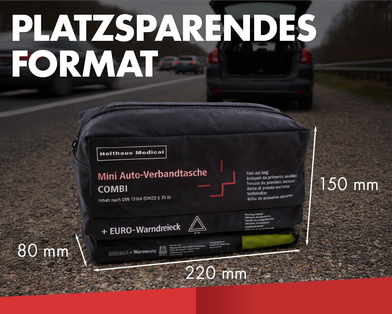 2EXTREME Mini Auto Verbandskasten DIN13164-3in1 mit Warndreieck und Warnweste für KFZ Motorrad Roller Quad Made in Germany