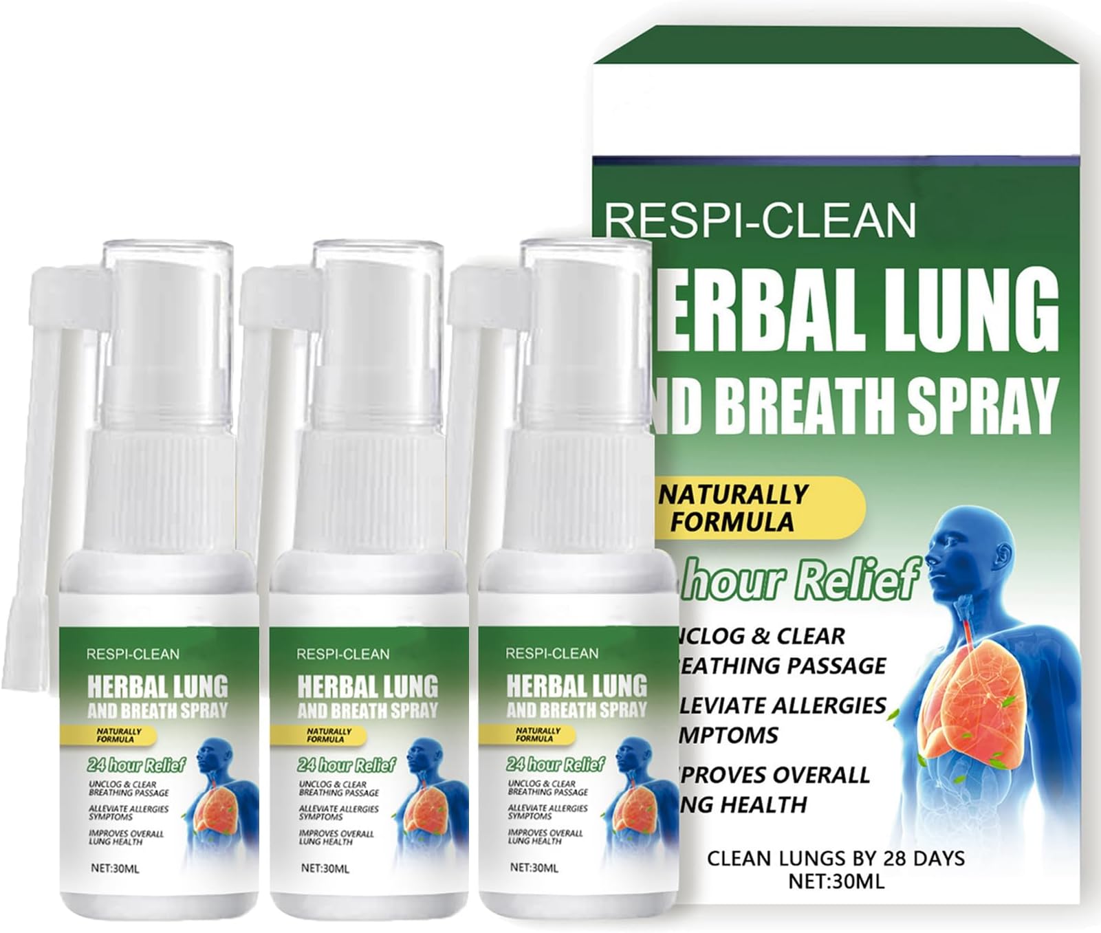 Respinature Herbal Lung Cleanse Mist - Natural Respiratory Cleanse & Breathe Spray, Lung Exerciser Powerful Lung Support, Lung Cleanse for Smokers, Herbal Lung Care Essence Daily Use - 3Pcs