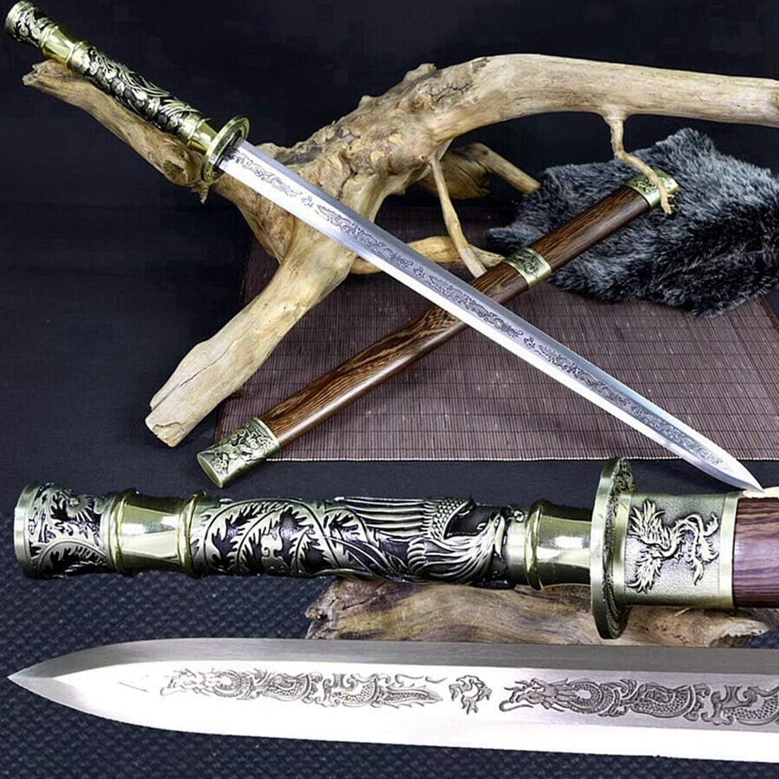 Metal Phoenix Handle Chinese Kungfu Dao Sword Sharp High Carbon Steel Dragon Blade Han Tang Saber Knife Wushu Battle Jian